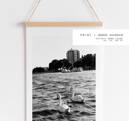 Canoe Lake Print - Photography Print - Portsmouth and Southsea Prints - Wall Art -  Frame and Canvas Options - Portrait - BW