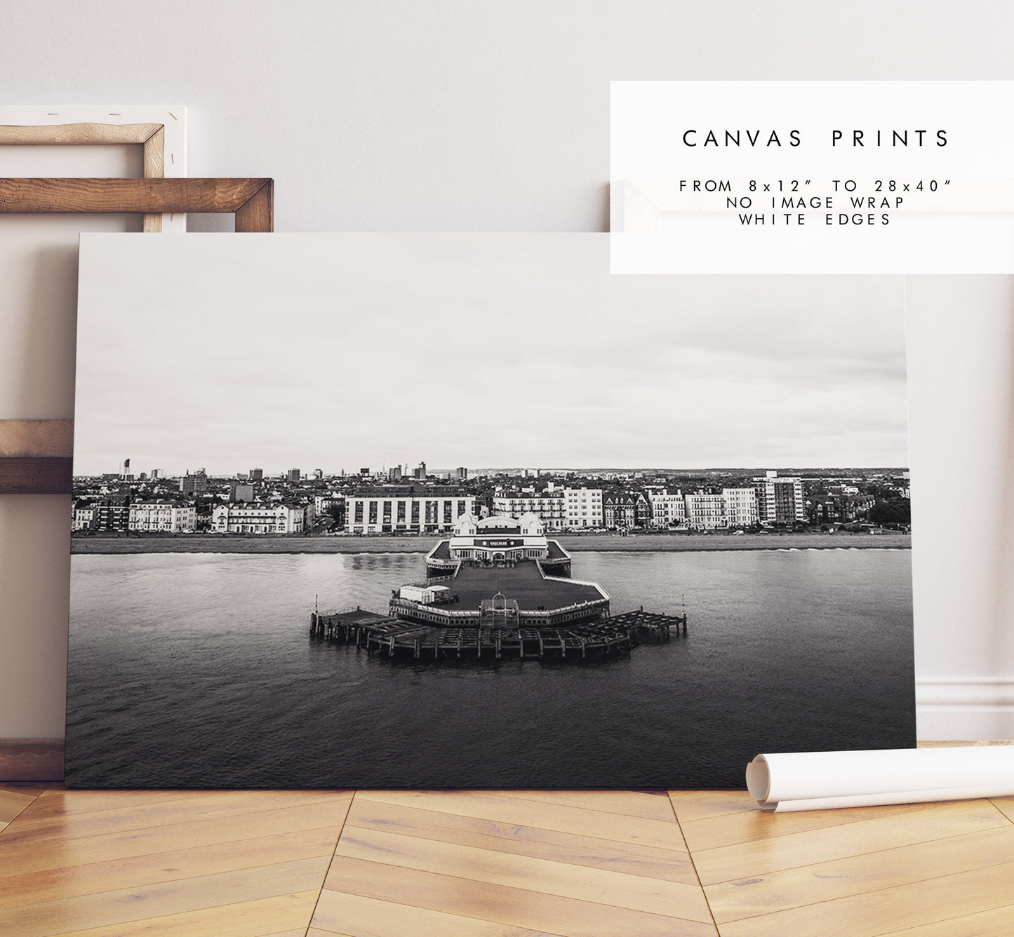 South Parade Pier - Photography Print - Portsmouth and Southsea Prints - Wall Art -  Frame and Canvas Options - Landscape - BW - Aerial