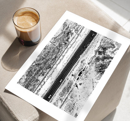 Icelandic Roads - Iceland Photography Print - Iceland Wall Art - Iceland Poster - Aerial Photography - Black and White Photography - Snowy