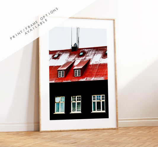 Icelandic Architecture - Iceland Photography Print - Iceland Wall Art - Iceland Poster - Icelandic Houses - Iceland Architecture - Red Black