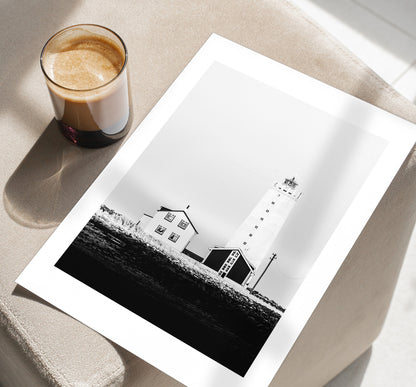 Reykjavik Lighthouse - Iceland Photography Print - Iceland Wall Art - Iceland Poster - Black and White Photography - Lighthouse Print - Gift