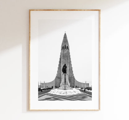 Reykjavik Print - Hallgrimskirkja -Iceland Photography Print - Iceland Wall Art - Iceland Poster - Black and White Photography - Church