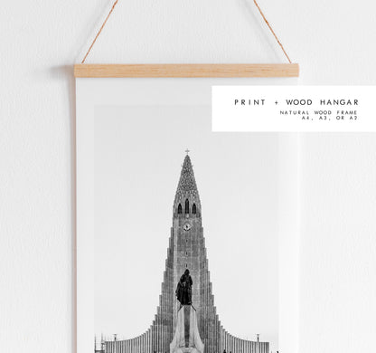 Reykjavik Print - Hallgrimskirkja -Iceland Photography Print - Iceland Wall Art - Iceland Poster - Black and White Photography - Church