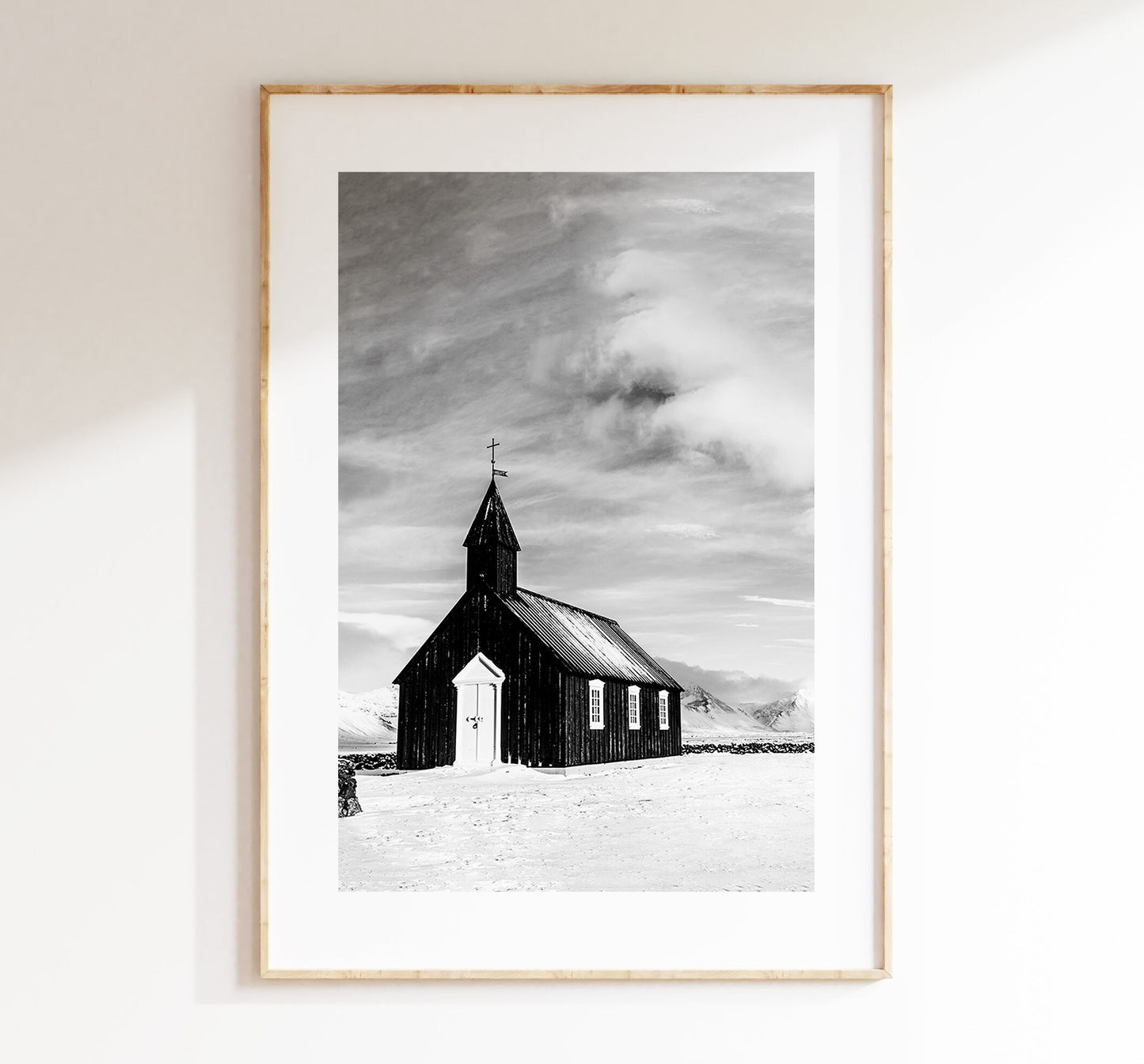 Budir Church Print - Iceland Photography Print - Iceland Wall Art - Iceland Poster - Black and White Photography - Black Church Iceland