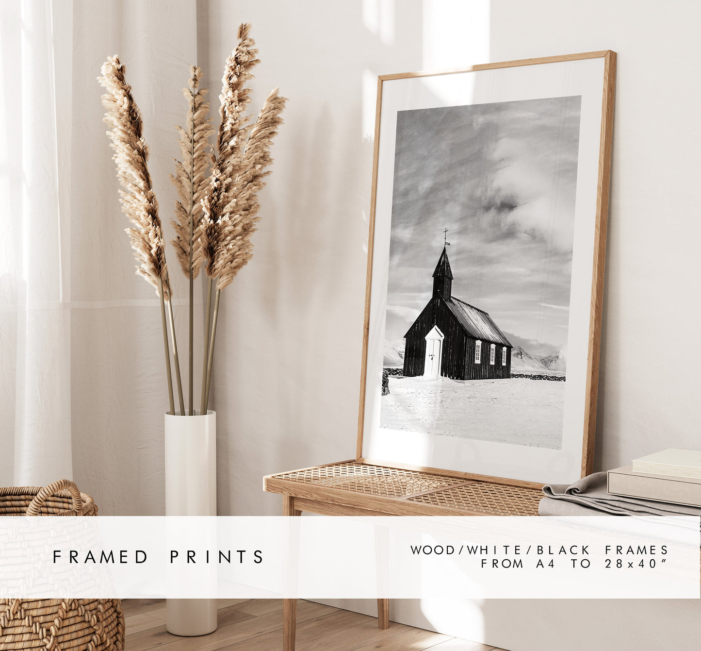 Budir Church Print - Iceland Photography Print - Iceland Wall Art - Iceland Poster - Black and White Photography - Black Church Iceland