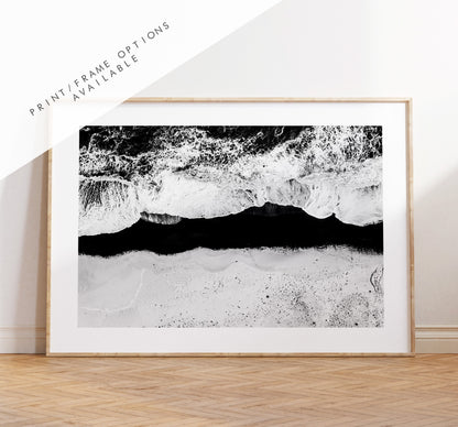 Black Beach - Iceland Photography Print - Iceland Wall Art - Iceland Poster - Aerial Photography - Black and White Photography - Landscape