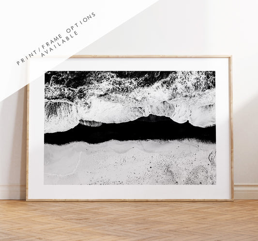 Black Beach - Iceland Photography Print - Iceland Wall Art - Iceland Poster - Aerial Photography - Black and White Photography - Landscape