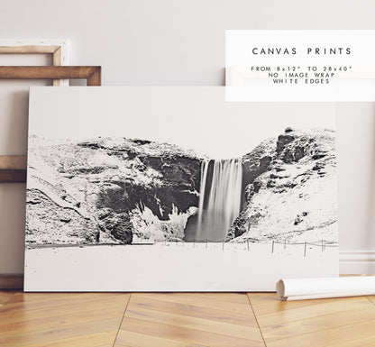 Skogafoss Waterfall - Iceland Photography Print - Iceland Wall Art - Iceland Poster - Black and White Photography - Landscape - Waterfalls