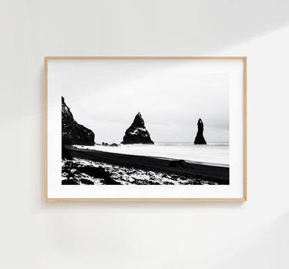 Reynisfjara Beach - Iceland Photography Print - Iceland Wall Art - Iceland Poster - Black and White Photography - Landscape Beach Print