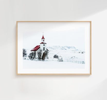 Icelandic Church - Iceland Photography Print - Iceland Wall Art - Iceland Poster - Landscape - Iceland Print - Contemporary - Winter - Snow