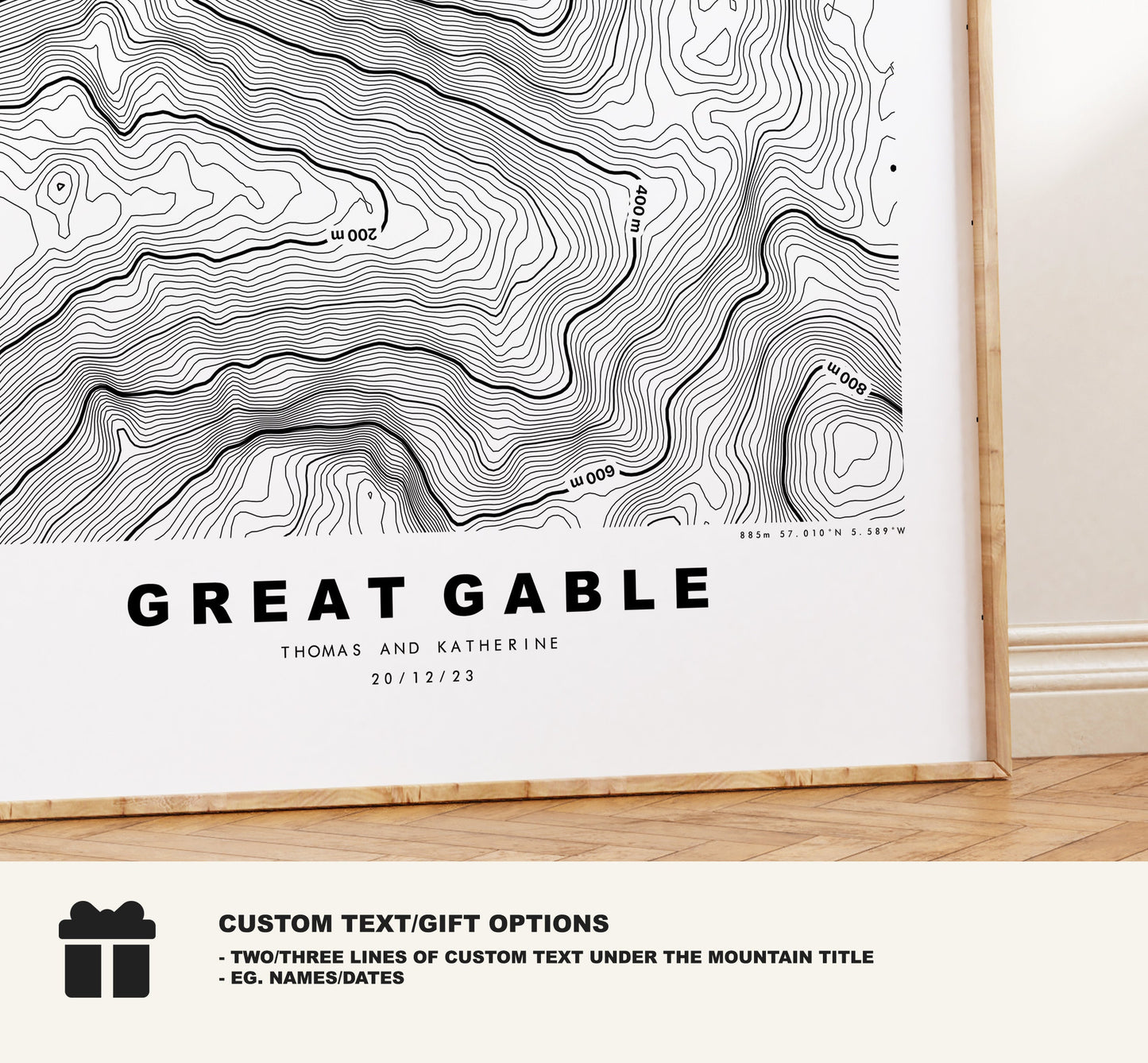 Great Gable Print - Contour Map -  Great Gable Lake District Map - Lake District - Topographic Map - Print - Poster - Wall Art - Topography