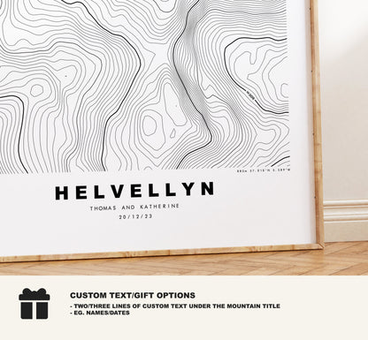 Helvellyn Print - Contour Map - Helvellyn Poster - Lake District - Topographic Map - Print - Poster - Wall Art - Helvellyn Map - Topography