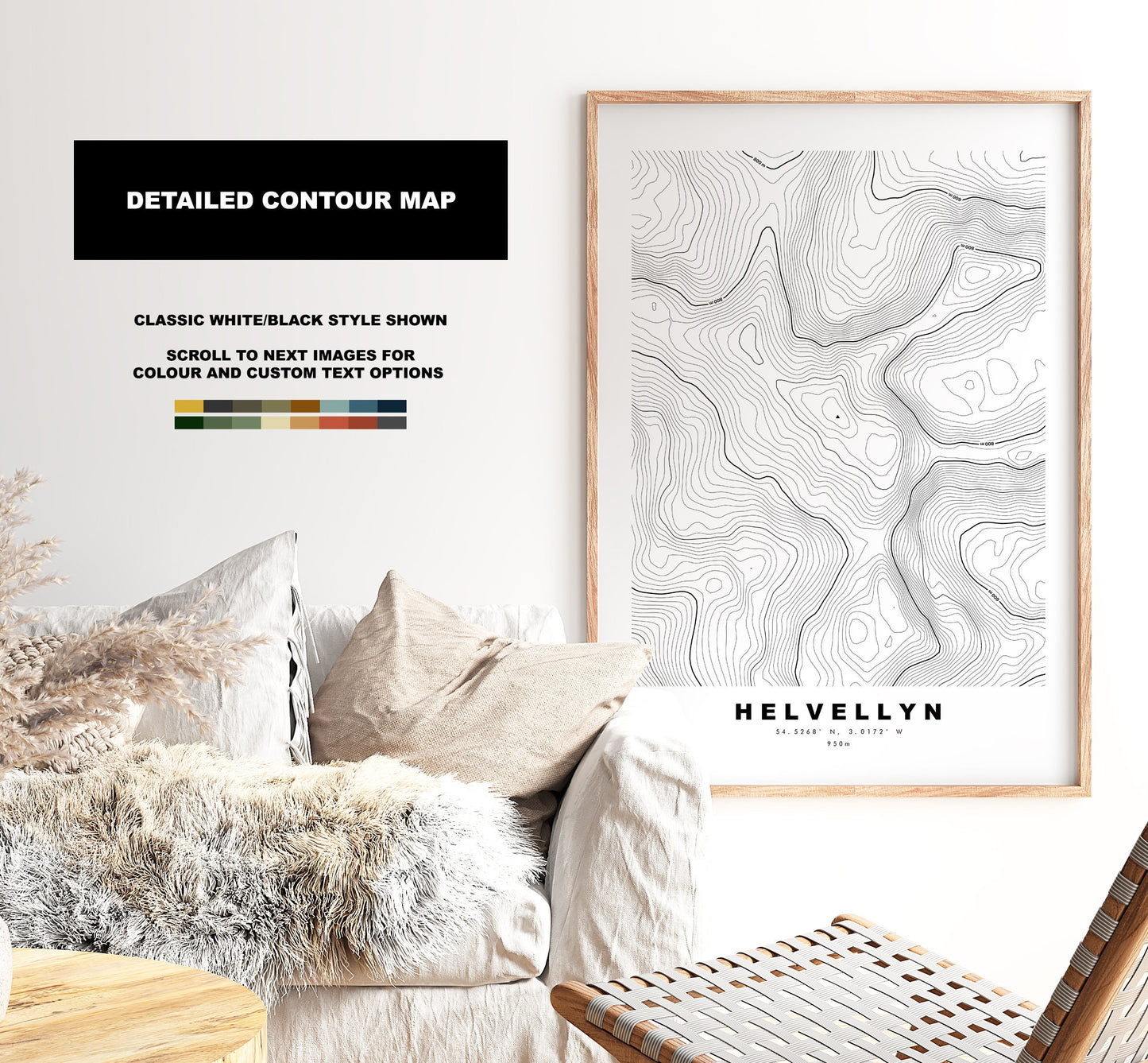 Helvellyn Print - Contour Map - Helvellyn Poster - Lake District - Topographic Map - Print - Poster - Wall Art - Helvellyn Map - Topography