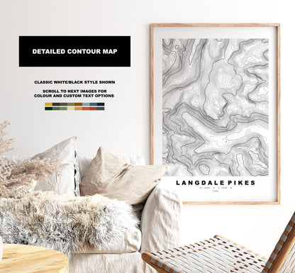 Langdale Pikes Print - Contour Map -  Langdales Lake District Map - Lake District - Topographic Map - Print - Poster - Wall Art - Topography