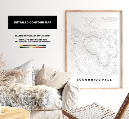 Loughrigg Fell Print - Contour Map -  Ambleside Lake District Map - Lake District - Topographic Map - Print - Poster - Wall Art - Topography