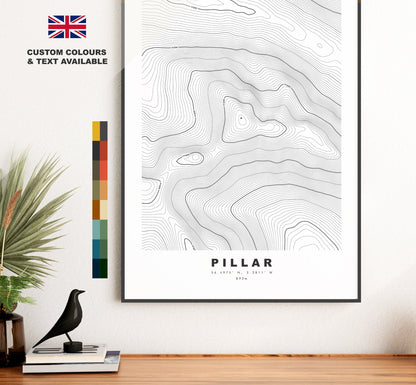 Pillar Print - Contour Map -  Pillar Lake District Map - Lake District - Topographic Map - Print - Poster - Wall Art - Topography