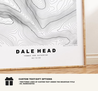 Dale Head Print - Contour Map -  Dale Head Lake District Map - Lake District - Topographic Map - Print - Poster - Wall Art - Topography