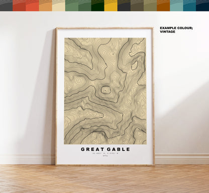 Great Gable Print - Contour Map -  Great Gable Lake District Map - Lake District - Topographic Map - Print - Poster - Wall Art - Topography