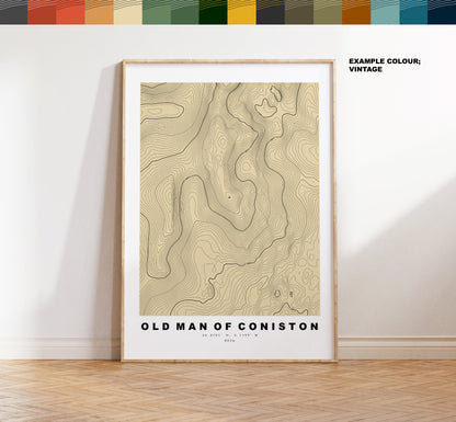 Old Man of Coniston Print - Contour Map - Old Man of Coniston Map - Lake District - Topographic Map - Print - Poster - Wall Art - Topography