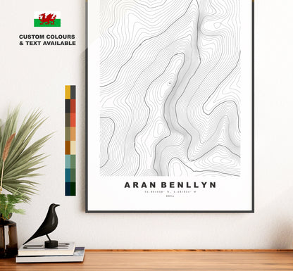 Aran Benllyn Print - Contour Map - Snowdonia - Wales - Topographic Map - Print - Poster - Wall Art -  Aran Benllyn Poster - Gift