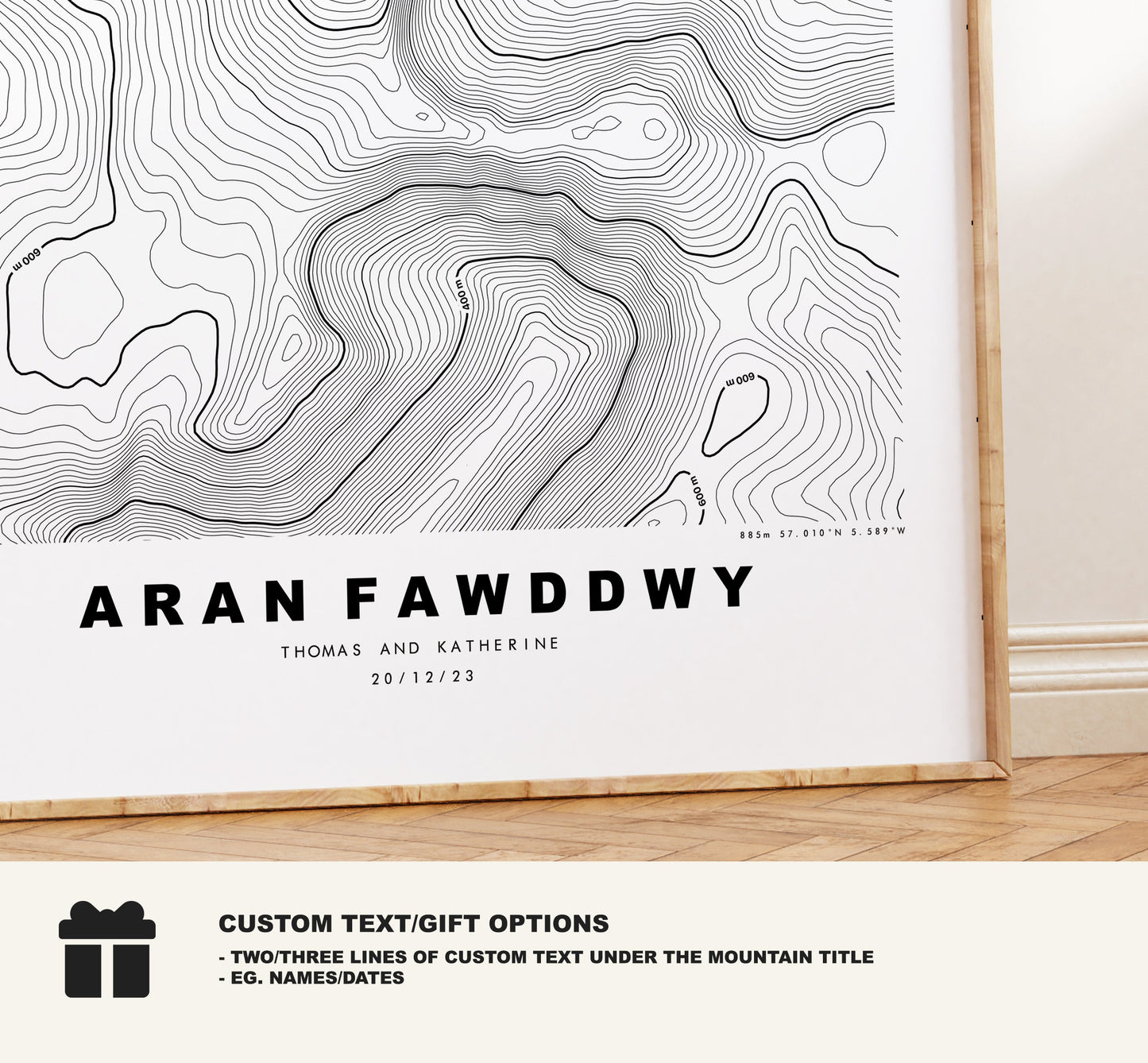 Aran Fawddwy Print - Contour Map - Snowdonia - Wales - Topographic Map - Print - Poster - Wall Art -  Aran Fawddwy Poster - Mawddwy Peak