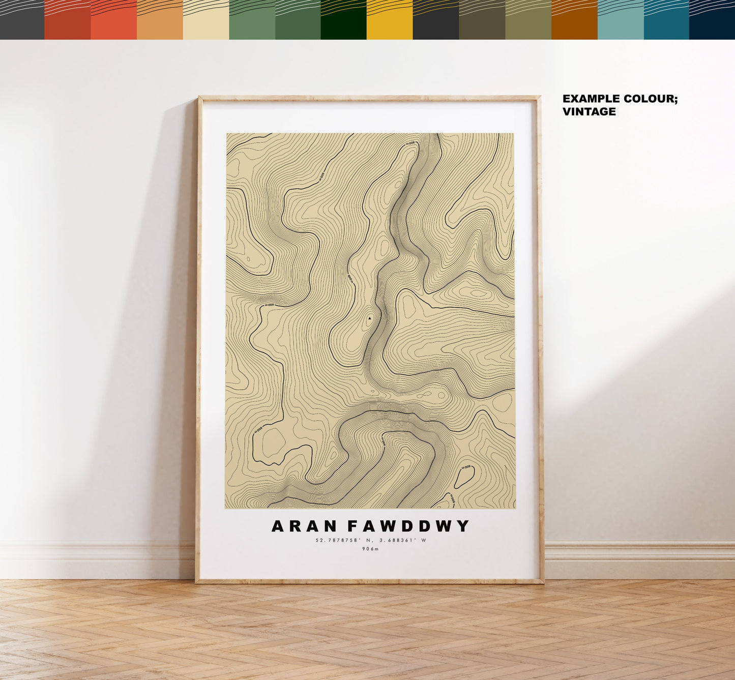 Aran Fawddwy Print - Contour Map - Snowdonia - Wales - Topographic Map - Print - Poster - Wall Art -  Aran Fawddwy Poster - Mawddwy Peak