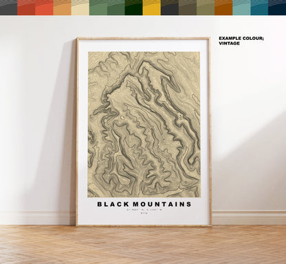 Black Mountains Print - Contour Map -  Black Mountains Map - Topographic Map - Print - Poster - Wall Art - Black Mountains Wales