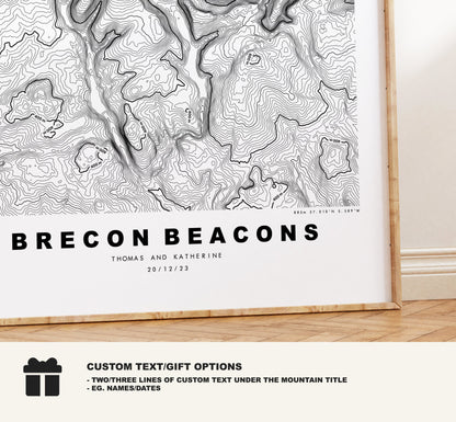 Brecon Beacons Print - Contour Map -  Bannau Brycheiniog Map - Topographic Map - Print - Poster - Wall Art - Brecon Beacons - Wales