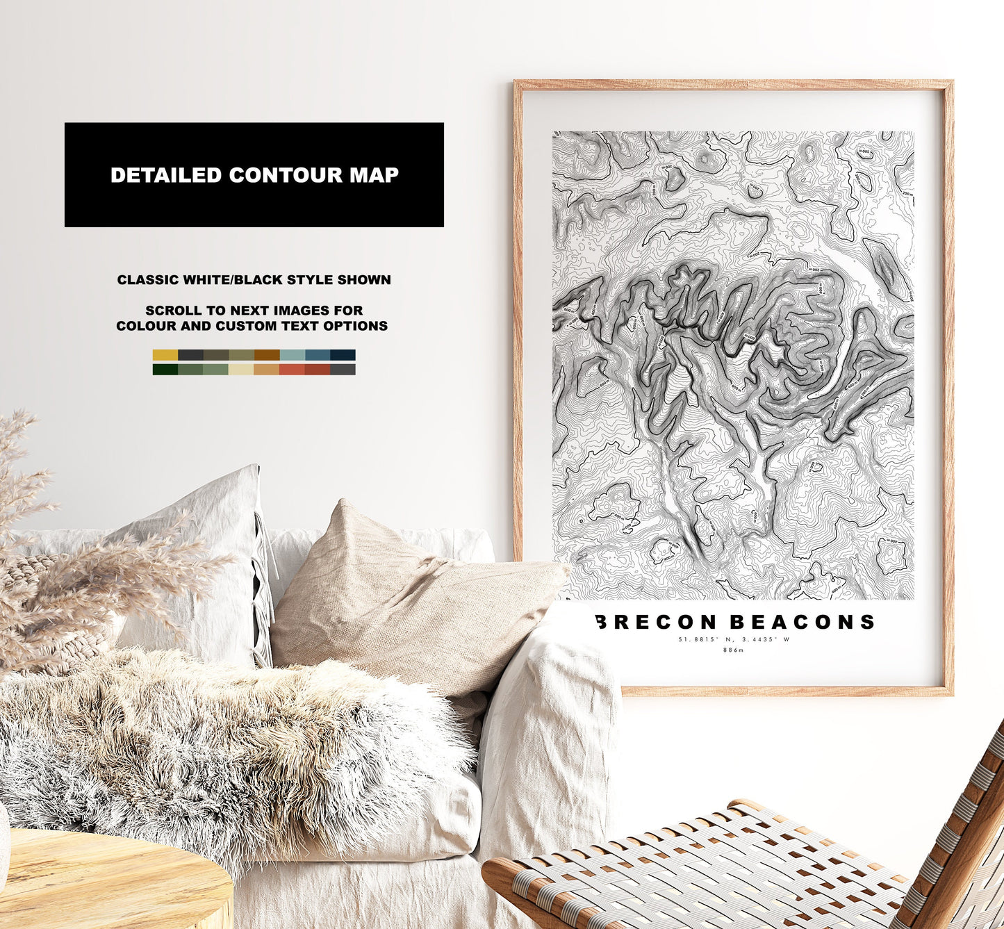 Brecon Beacons Print - Contour Map -  Bannau Brycheiniog Map - Topographic Map - Print - Poster - Wall Art - Brecon Beacons - Wales