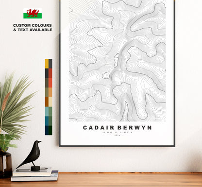 Cadair Berwyn Print - Contour Map - Snowdonia - Wales - Topographic Map - Print - Poster - Wall Art - Cadair Berwyn Poster - Topography