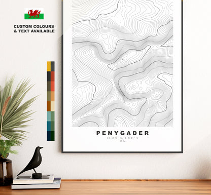 Penygader Print - Contour Map - Snowdonia - Wales - Topographic Map - Print - Poster - Wall Art - Penygader Poster - Gift - Topography