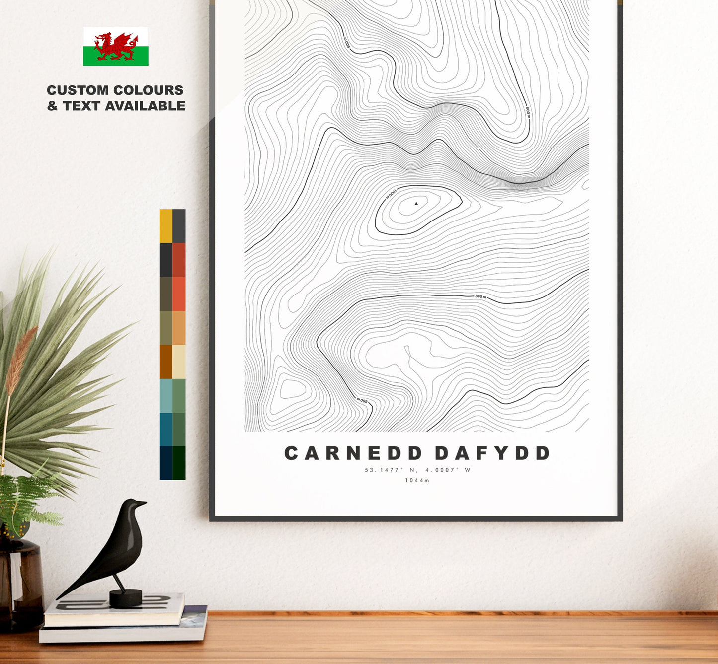 Carnedd Dafydd Print - Contour Map - Snowdonia - Wales - Topographic Map - Print - Poster - Wall Art - Carnedd Dafydd Poster - Topography