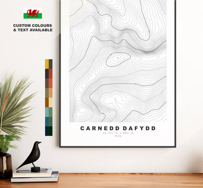 Carnedd Dafydd Print - Contour Map - Snowdonia - Wales - Topographic Map - Print - Poster - Wall Art - Carnedd Dafydd Poster - Topography