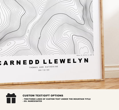 Carnedd Llewelyn Print - Contour Map - Snowdonia - Wales - Topographic Map - Print - Poster - Wall Art - Carnedd Llewelyn Poster