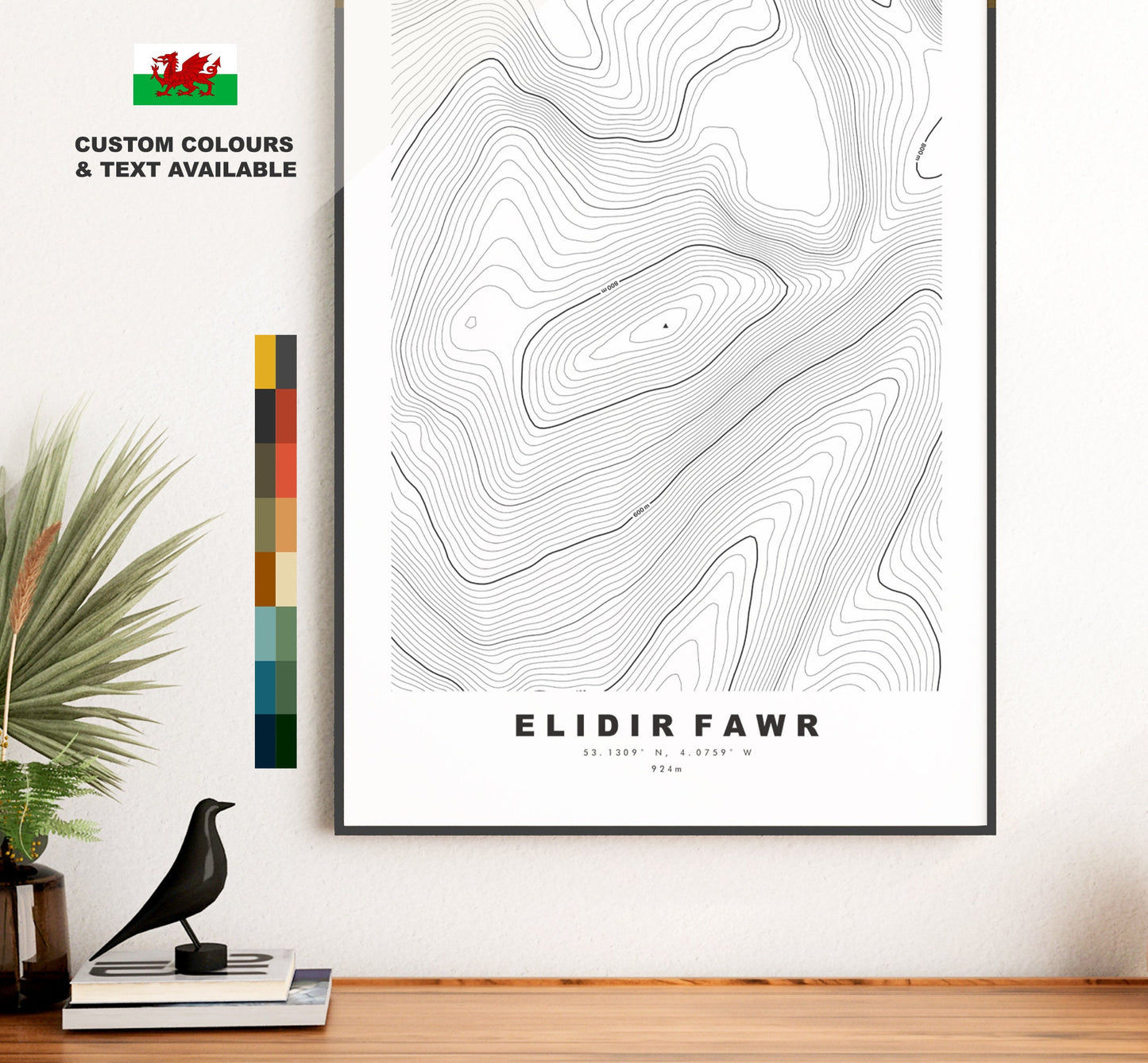 Elidir Fawr Print - Contour Map - Snowdonia - Wales - Topographic Map - Print - Poster - Wall Art - Elidir Fawr Poster - Gift - Topography