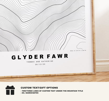 Glyder Fawr Print - Contour Map - Snowdonia - Wales - Topographic Map - Print - Poster - Wall Art - Glyder Fawr Poster - Relief Map