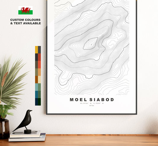 Moel Siabod Print - Contour Map - Snowdonia - Wales - Topographic Map - Print - Poster - Wall Art - Moel Siabod Poster - Relief Map