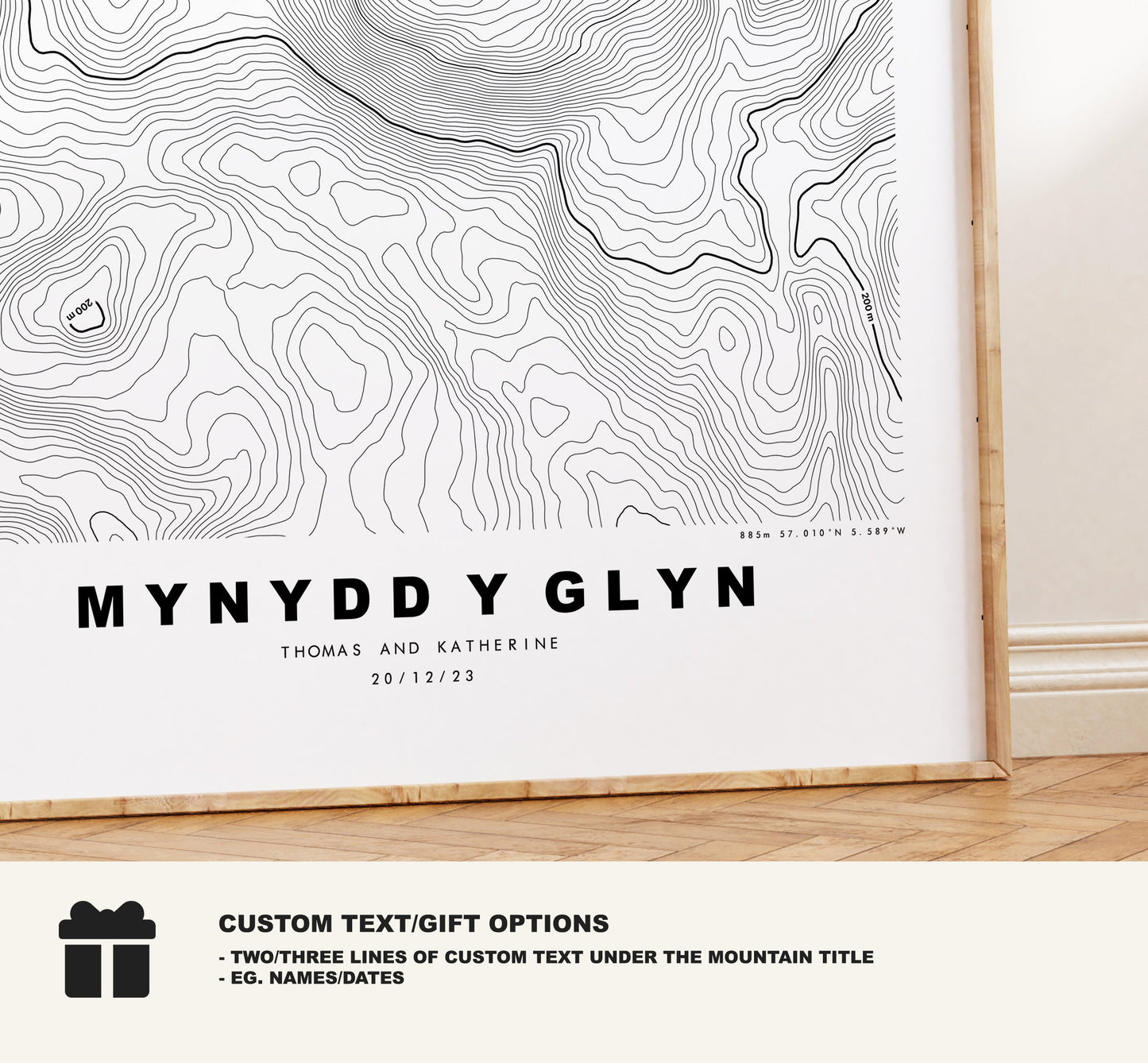 Mynydd y Glyn Print - Contour Map - Cardiff - Wales - Topographic Map - Print - Poster - Wall Art - Mynydd y Glyn Poster - Map Print