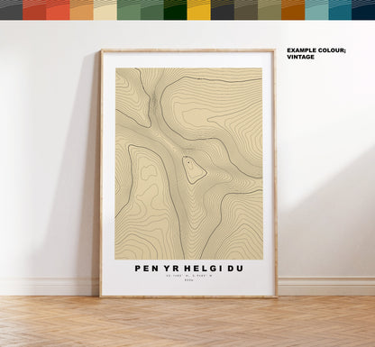 Pen Yr Helgi Du Print - Contour Map - Snowdonia - Wales - Topographic Map - Print - Poster - Wall Art -  Pen Yr Helgi Du Poster - Topography