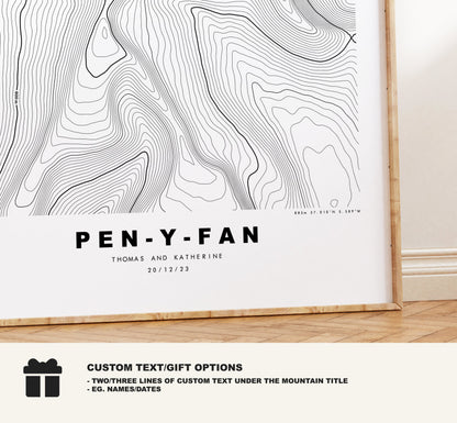 Pen-y-Fan Print - Contour Map - Pen-y-Fan Brecon Beacons - Wales - Topographic Map - Wall Art - Welsh Three Peak Challenge - Topography