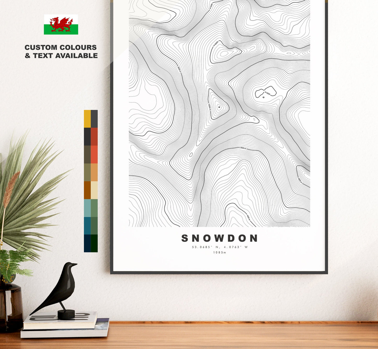 Snowdon Print - Contour Map - Snowdon Poster - Wales - Topographic Map - Print - Poster - Wall Art - Mt Snowdon Map - Yr Wddfa - Topography