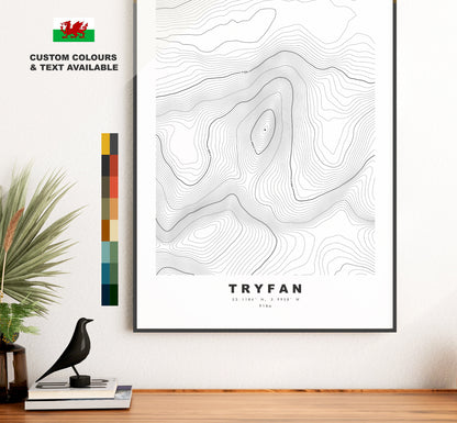 Tryfan Print - Contour Map - Snowdonia - Wales - Topographic Map - Print - Poster - Wall Art - Tryfan Poster - Contour Map - Topography