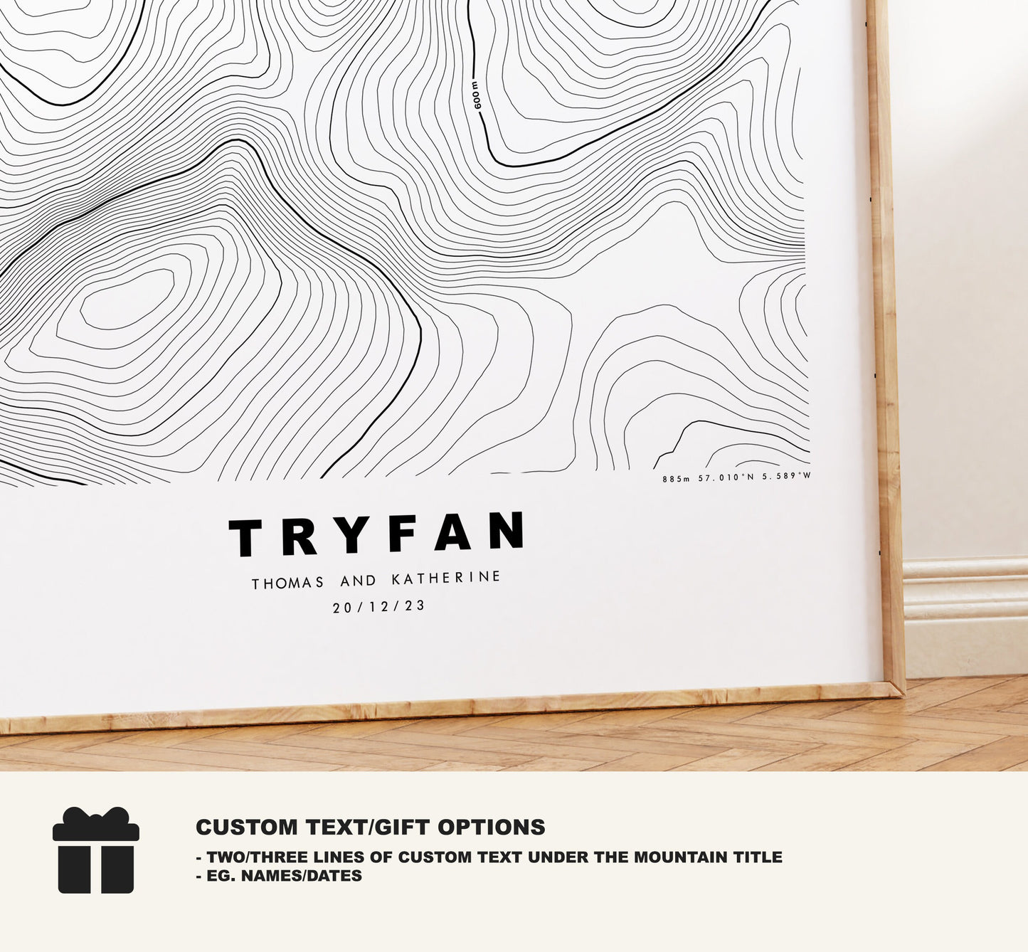 Tryfan Print - Contour Map - Snowdonia - Wales - Topographic Map - Print - Poster - Wall Art - Tryfan Poster - Contour Map - Topography