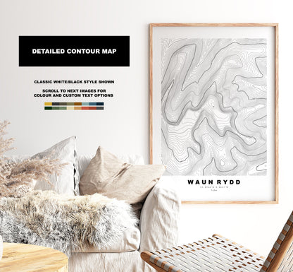 Waun Rydd Print - Contour Map - Brecon Beacons - Wales - Topographic Map - Print - Poster - Wall Art - Waun Rydd Poster - Map Print