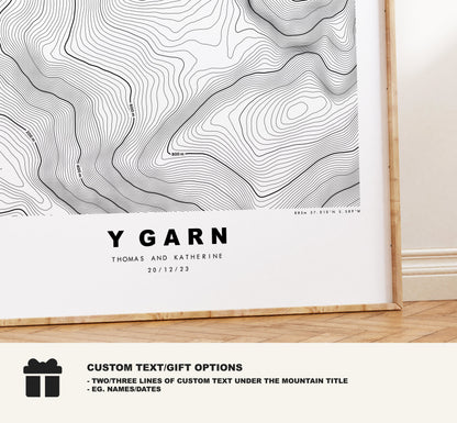 Y Garn Print - Contour Map - Snowdonia - Wales - Topographic Map - Print - Poster - Wall Art - Y Garn Poster - Relief Map - Topography