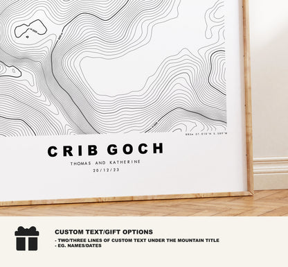 Crib Goch Print - Contour Map - Snowdonia - Wales - Topographic Map - Print - Poster - Wall Art - Crib Goch Poster - Relief Map - Topography