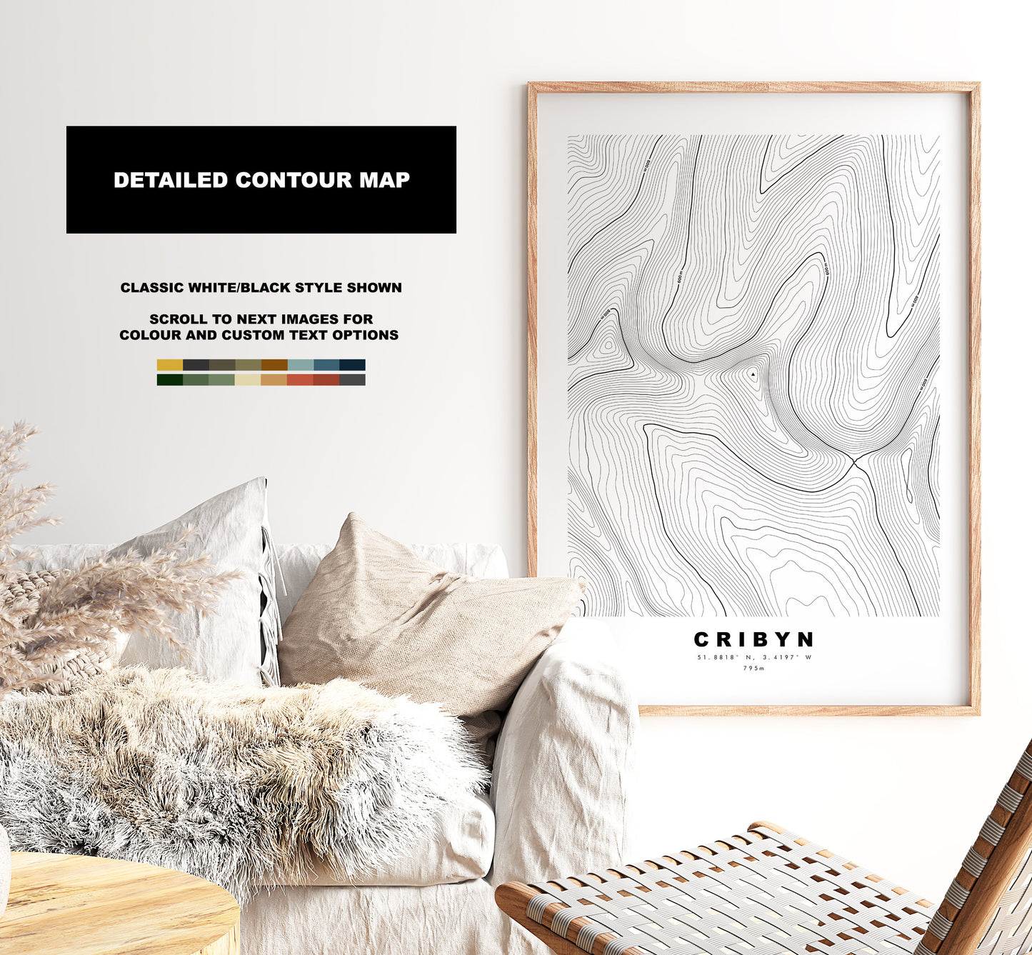 Cribyn Print - Contour Map - Cribyn, Brecon Beacons - Wales - Topographic Map - Wall Art - Cribyn Contour Map - Topography