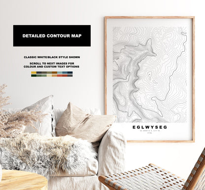 Eglwyseg Mountain Print - Contour Map - Eglwyseg - Wales - Topographic Map - Print - Poster - Wall Art - Eglwyseg Poster - Map - Topography