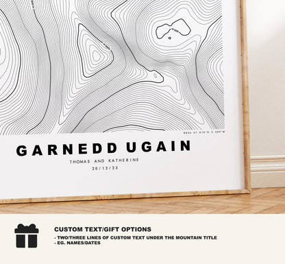 Garnedd Ugain Print - Contour Map - FGarnedd Ugain Poster - Wales - Topographic Map - Print - Poster - Wall Art - Welsh 3000s - Topography