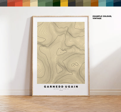 Garnedd Ugain Print - Contour Map - FGarnedd Ugain Poster - Wales - Topographic Map - Print - Poster - Wall Art - Welsh 3000s - Topography